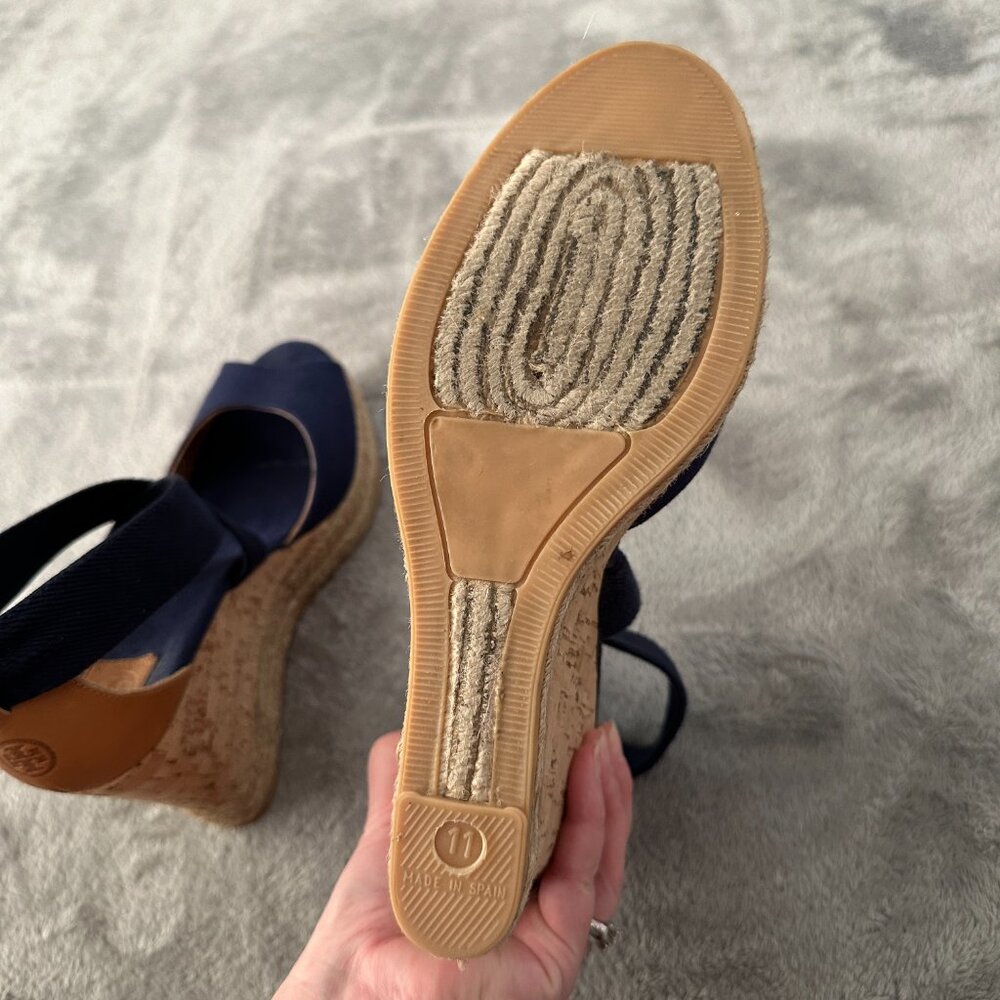 Tory Burch Natanya Wedge Espadrille Sandals Women's 11 Navy Shoes - Picture 6 of 8